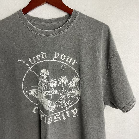 Urban Outfitters Oversized Distressed Tee Feed Your Curiosity Small Medium Grey - Picture 4 of 12